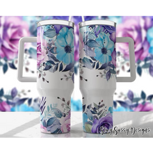 Load image into Gallery viewer, 40 oz. Blue &amp; Purple Floral Tumbler w/Handle

