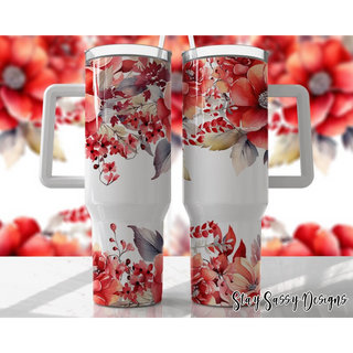 40 oz. Red Floral Tumbler w/Handle