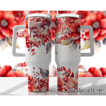 Load image into Gallery viewer, 40 oz. Red Floral Tumbler w/Handle
