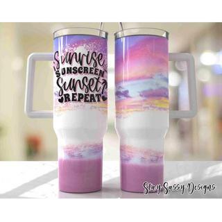 40 oz. Sunrise Sunscreen Sunset Repeat Tumbler w/Handle