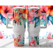 Load image into Gallery viewer, 40 oz. Bright Hibiscus Floral Tumbler w/Handle
