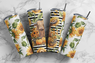 Highland Cow Sunflowers & Pumpkins Tumbler