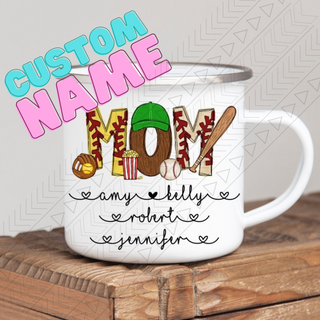 Personalized baseball mom mug with kids names underneath