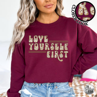 Faux Embroidered Love Yourself First (Multiple Shirt Styles)