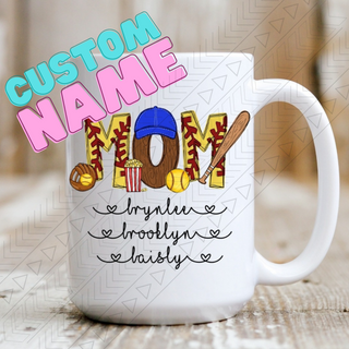 Personalized baseball mom gift mug with names