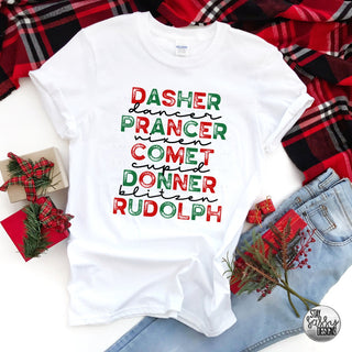 Red & Green Reindeer Names (Multiple Shirt Styles)