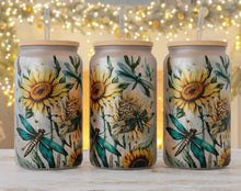 Load image into Gallery viewer, Sunflower &amp; Dragonfly Libbey Glass Tumbler
