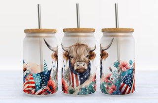Patriotic Highland Cow Libbey Glass Tumbler