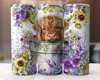 Purple Floral Baby Highland Cow Tumbler