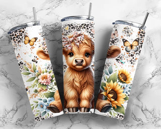 Baby Highland Cow With Sunflowers Tumbler