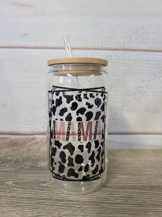 Mama Cow Print Clear Glass Glass Can