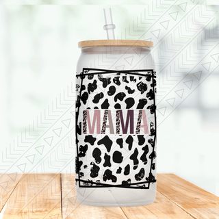 Mama Cow Print Frosted Glass Glass Can