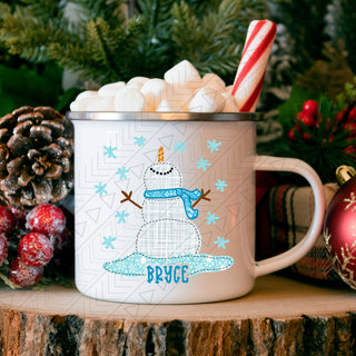 Snow Man Personalized Enamel Mug / Green Mug