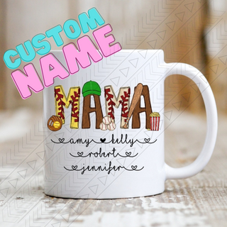 Custom sports mom mug with kids names