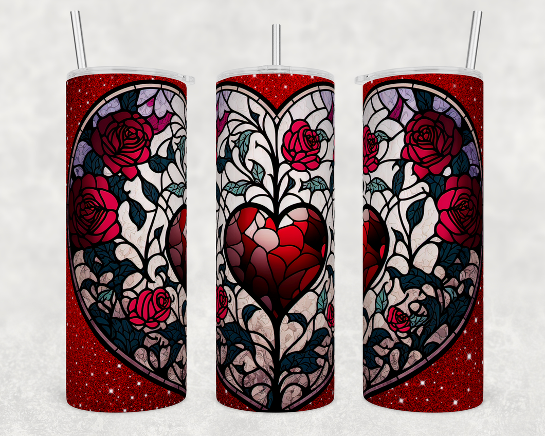 Stained Glass Heart Rose Tumbler
