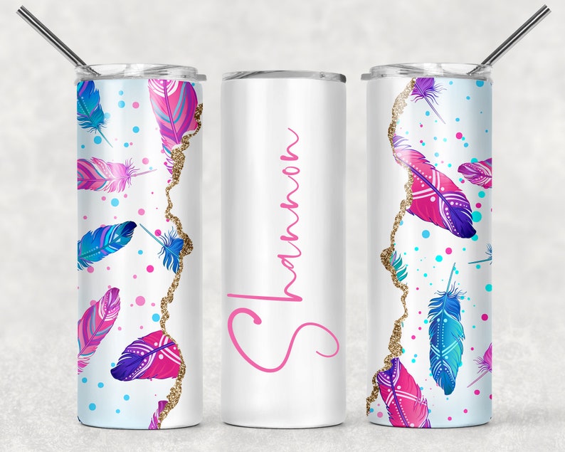 Personalized Feather Tumbler