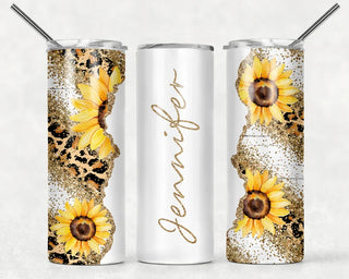 Personalized Glitter & Sunflowers Tumbler