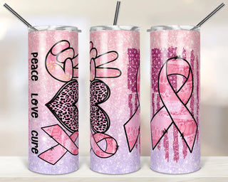 Peace Love Cure Pink Ribbon Tumbler