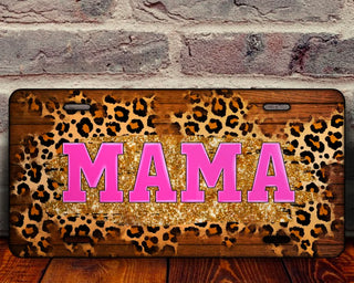 Pink Leopard Mama License Plate