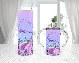 Purple Floral Mama & Mini Tumbler Set