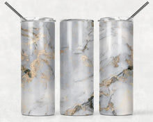 Load image into Gallery viewer, White &amp; Gold Marble Tumbler
