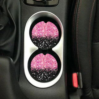 Black & Pink Glitter Car Coasters