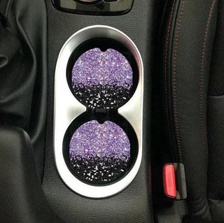 Black & Purple Glitter Car Coasters