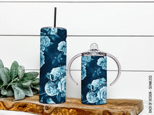 Load image into Gallery viewer, Blue Florals Mama &amp; Mini Tumbler Set
