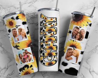 Personalized Sunflower Cow Print Photo Tumbler