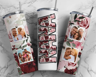 Personalized Pink & Burgundy Floral Photo Tumbler