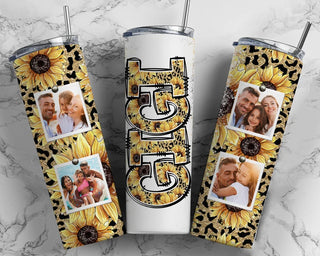 Personalized Glitter Cheetah Sunflower Photo Tumbler