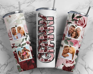 Personalized Pink & Burgundy Floral Photo Tumbler