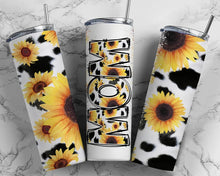 Load image into Gallery viewer, Personalized Sunflower Cow Print Photo Tumbler
