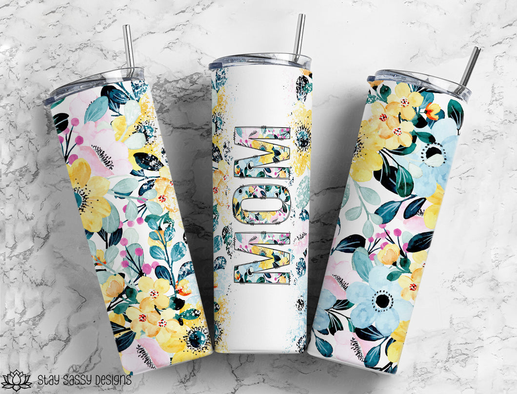 Blue & Yellow Floral Mom Tumbler
