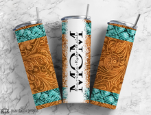 Load image into Gallery viewer, Personalized Tooled Leather &amp; Turquoise Mom Tumbler

