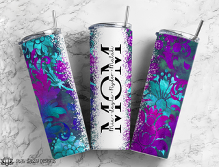 Personalized Purple & Teal Floral Mom Tumbler