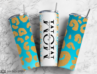 Personalized Teal & Gold Leopard Print Mom Tumbler
