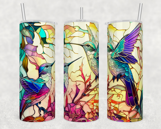 Pastel Stained Glass Hummingbird Tumbler